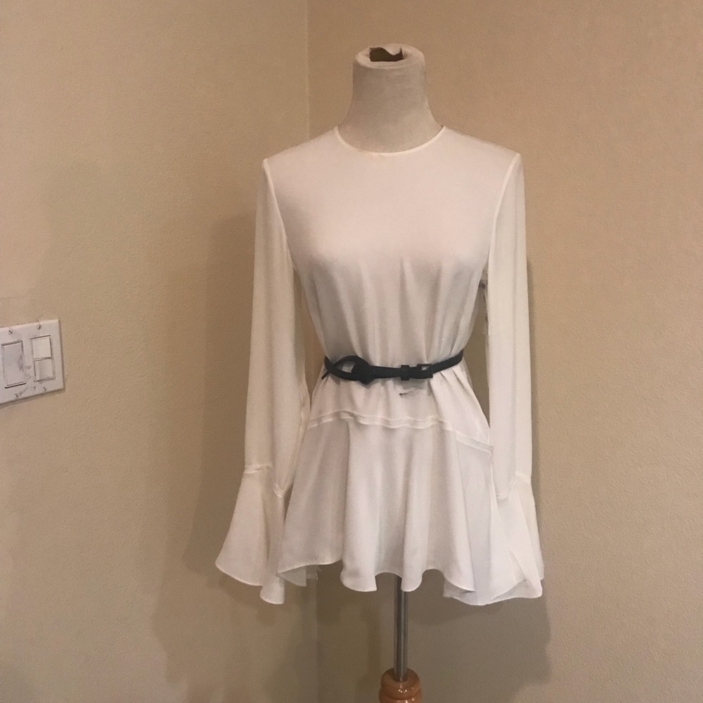 Theory 100% silk bell sleeves blouse white